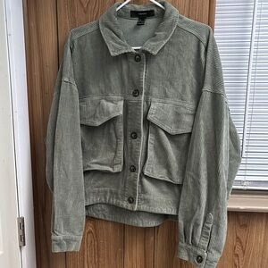 Corduroy Button-Up Jacket in Olive Green